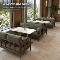 Groothandel restaurantstoelen en -tafels, restaurant eethoek, gestoffeerde bank, witte tafelblad, houten onderstel, bulk levering, commercieel