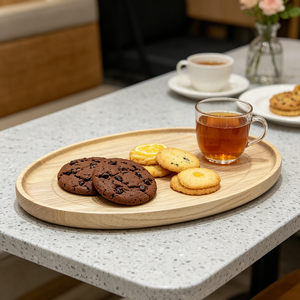 Plateau ovale en bois de caoutchouc blanchi naturel - Plateau de service alimentaire pour restaurant et usage domestique, 40x24.5x2cm - Product Image 5