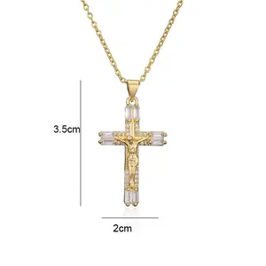 Collana con ciondoli a croce in oro con diamanti di moda all'ingrosso per le donne