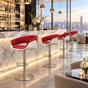 Tabouret de bar pivotant moderne rouge et blanc, hauteur réglable, base en acier inoxydable, USA DDP - Product Image 2