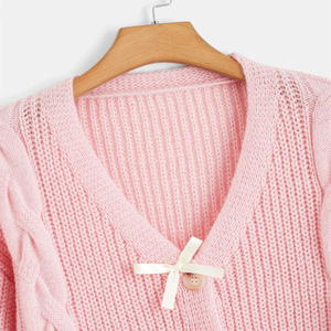 Otoño e Invierno suelto nuevo estilo perezoso diseño suéter Top tejido cárdigan pajarita suéter <span class=keywords><strong>chaqueta</strong></span> para <span class=keywords><strong>mujer</strong></span> - Product Image 3