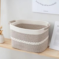 Panier de rangement pliable rectangulaire moderne en corde de coton américain avec poignée, multifonctionnel, gain de place, écologique, durable, pour usage domestique