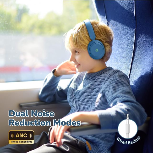IClever BTH20 Kids Headphones Active Noise Cancelling 60H Playtime Safe Volume 80dBA Wireless for Study Tablet