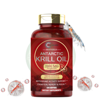 Huile de Krill de l'Antarctique en Gélules Souples Marque Blanche OEM 2000 MG par Portion – Complément Antioxydant pour la Cognition, la Mémoire et la Concentration