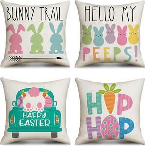 Federa per Cuscino Pasquale, Copricuscino Primaverile in Lino con Coniglietto e Uovo per Divano Grande Decorazioni per la Casa - Product Image 1