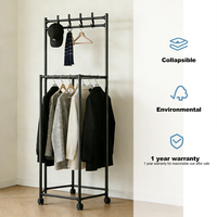 Porte-vêtements mobile avec double tringle de suspension, support à vêtements en acier pour chambre à coucher, sur roulettes