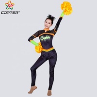 Haut à manches longues et pantalon long, uniforme de cheerleading personnalisé orange et vert fluorescent avec strass, logo gratuit