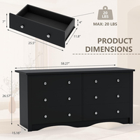Commode moderne en bois noir à 6 tiroirs pour la chambre à coucher, coffre de rangement pour le couloir, le salon, l'entrée