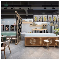 Comptoir de caisse en marbre et acier inoxydable pour restaurant, café, avec éclairage LED écologique et durable
