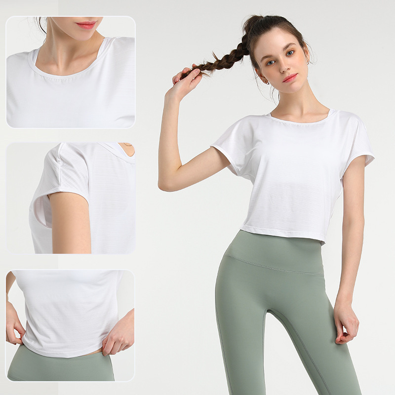 New Style Yoga Short-sleeved Women's Spandex/Nylon Quick-dry Breathable Fitness T-shirt Loose Fit Lucky Temperament Dance Top