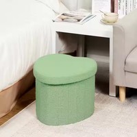 Boîte de rangement pliable en velours Teddy Fleece style européen-américain, motif cœur de pêche, multifonctionnelle, servant également de tabouret à chaussures pour la maison