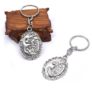 Oval Zinc Alloy <b>Keychain</b> Embossed Religious Scene Handmade Metal Pendant Gift Jewelry - Product Image 3