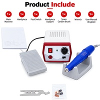 Perceuse à ongles électrique professionnelle portable 40000 tr/min, prise EU 220V, puissante, rouge, 204+105L, avec logo personnalisé et motif flamme