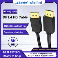 Câble DP vers DP Ult-unite 3m 8K 60Hz UHD, mâle vers mâle, câble vidéo pour moniteur, câble DP1.4 pour ordinateur portable, téléviseur, moniteur d'ordinateur