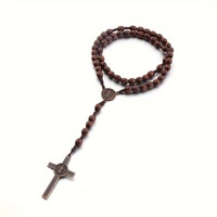Chapelet catholique Crucifix bijoux religieux Saint Benoît charme croix pendentif jésus 10mm perles de bois chapelets faits à la main en gros