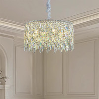 Lustre en cristal de style italien luxueux avec pampilles et éclairage LED pour salon, salle à manger, chambre à coucher - Haut de gamme