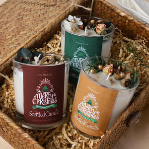 AIKUN Bougies parfumées de Noël personnalisées en verre de luxe avec fleurs séchées, cire de soja à la vanille et huiles essentielles, marque privée - Product Image 4