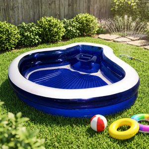 Piscine gonflable familiale ronde avec dossier et sièges intégrés, couleur bleu + blanc - Product Image 3