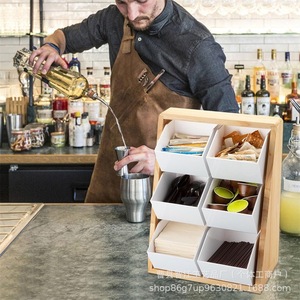 Estante de almacenamiento de madera creativo para vasos de papel desechables de escritorio, caja de almacenamiento de bolsas de café de madera maciza de varias capas - Product Image 2