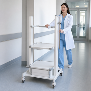 <span class=keywords><strong>Torre</strong></span> móvil diseñada para ahorrar espacio en quirófanos <span class=keywords><strong>de</strong></span> endoscopia, con ocho tomas <span class=keywords><strong>de</strong></span> red y tres bandejas ajustables sobre ruedas. - Product Image 5