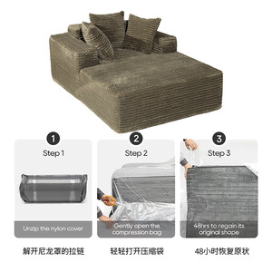 Easyhomesofa Oversize Chaise Lounge Chair interno tre posti disossato in tessuto divano letto morbido velluto a coste divano letto - Product Image 3