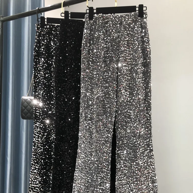 High Waisted Streetwear Loose Micro Flared Show Tall Waist Trousers of Silver Pants To Mop The Floor Female Pants