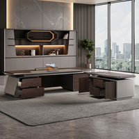 Bureau de direction minimaliste moderne en forme de L avec piétement, table de patron, mobilier de bureau haut de gamme pour PDG et managers