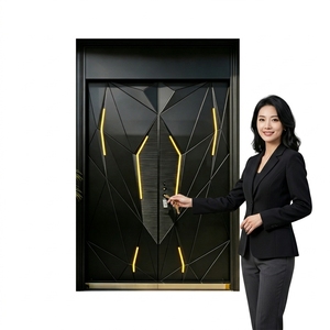 Porte d'entrée de <span class=keywords><strong>sécurité</strong></span> moderne en aluminium moulé noir, finition étanche, géométrique, anti-effraction, pour villa, portail extérieur - Product Image 3