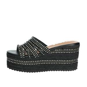 Ikaros Women's Wedge Slides Black P2540 Platform <b>Sandals</b> With Rhinestones - Product Image 1