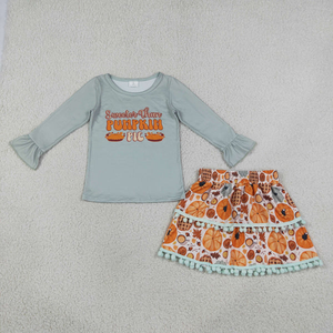 Baby Girls Kids Long Sleeves Pumpkin Tops <b>Skirt</b> Thanksgiving Fall Set - Product Image 2