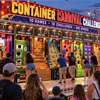 Équipement interactif de jeux de carnaval en conteneur pour la location d'événements, l'activation de marque, les événements en entreprise et le divertissement