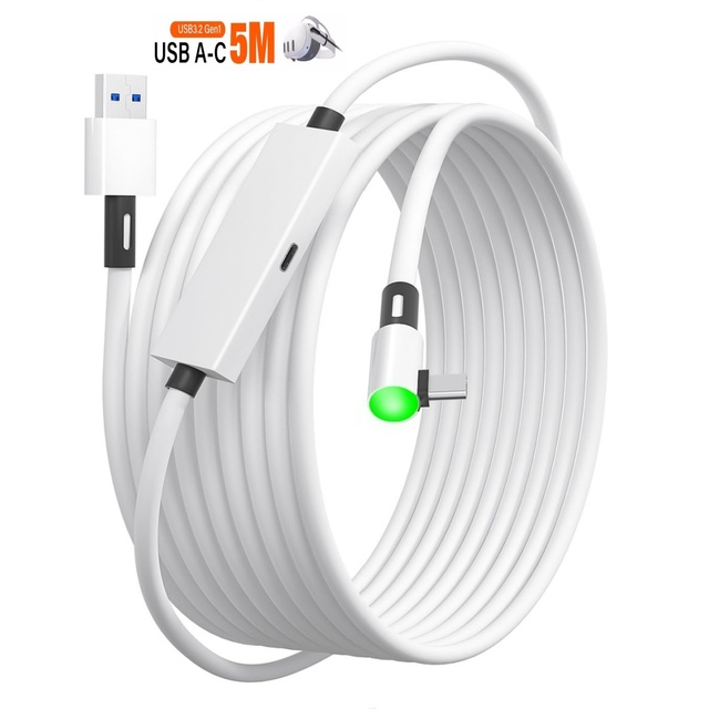 For Oculus Quest 3S/3 2 Pro VR Link Cable 16ft 5M USB C Cable with Separate Charging Port Uninterrupted Power LED Indicator