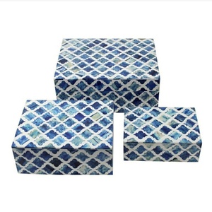 Green <b>Blue</b> Zigzag Pattern Bone Inlay <b>Boxes</b> Set Glass Material Home Tableware for Necklace Storage Decor Combined <b>Gift</b> Jewelry - Product Image 5