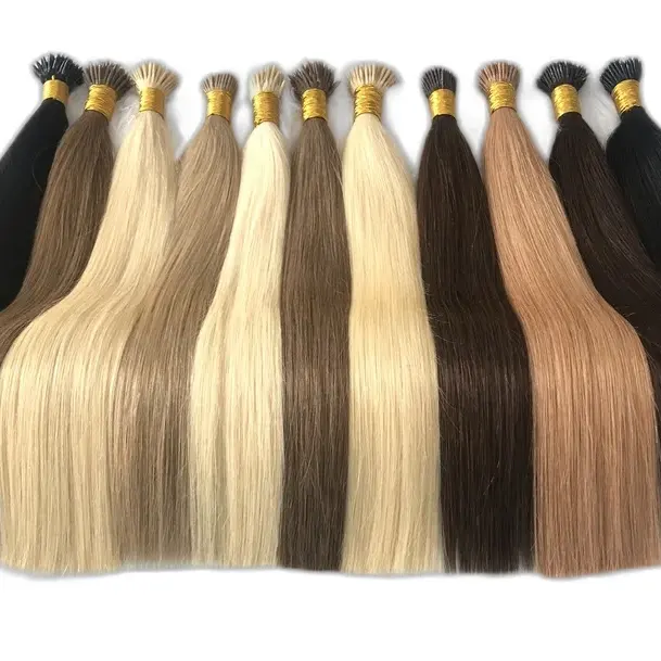 Cutícula personalizada Alinhado Cabelo Russo Virgem Silky Onda Reta Estilo Tingido Máquina Dupla Trama Nano Anel Extensões De Cabelo Humano