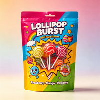 Sachets refermables mats de qualité alimentaire avec logo personnalisé imprimé pour bonbons, friandises et sucettes, avec encoche de déchirement