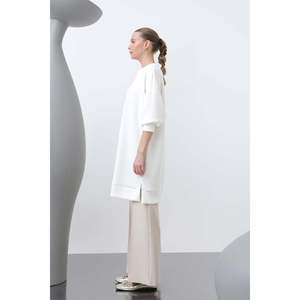 Women's <b>Tunic</b> with <b>Embroidered</b> Front and Trim Details - 10627TNK - ECRU - Product Image 3