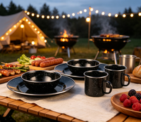 Ensemble de vaisselle en émail pour le camping en plein air - 6 pièces, assiettes, bols et tasses légers et non toxiques pour le barbecue et le pique-nique avec logo personnalisé