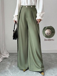 <span class=keywords><strong>Pantaloni</strong></span> <span class=keywords><strong>eleganti</strong></span> da donna a pieghe a gamba larga <span class=keywords><strong>pantaloni</strong></span> autunnali Casual con vestibilità drappata - Product Image 2