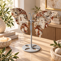 Présentoir en pierre d'agate papillon de 15 cm avec support métallique pour décoration intérieure, collection de cristaux et cadeau