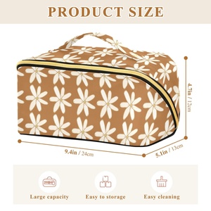 Pochette portable avec fermeture éclair dorée, sac de maquillage de voyage grande capacité, imprimé personnalisé fleurs hawaïennes, sacs cosmétiques pour femmes - Product Image 3