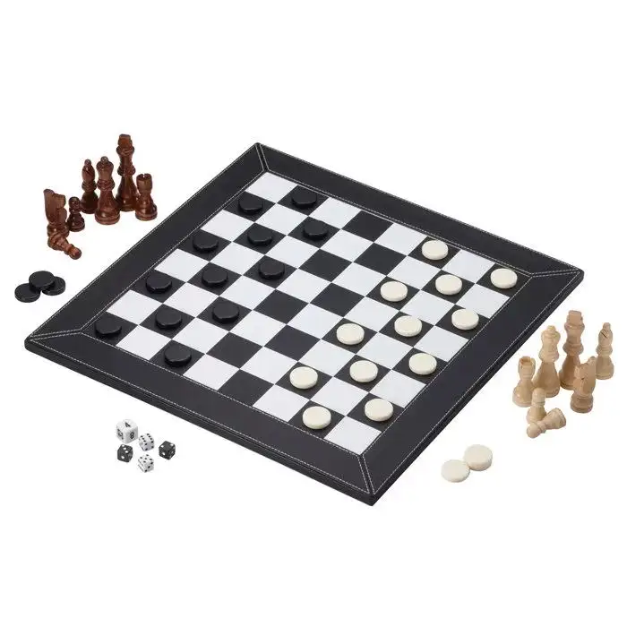Jogo de xadrez portátil 3 em 1, jogo de tabuleiro de couro pu com retrogammon ludo