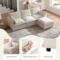 Sofá Seccional Modular en Forma de L, Otomana Extra Grande Convertible de 3 Plazas, Respaldo Cuadrado de Cuero PU, Brazos Curvos (Beige) 9331" para Sala de Estar