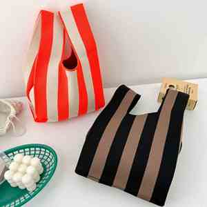 Women's Fashion Knitted Stripe Bags <b>Small</b> Knitted Tote <b>Handbags</b> Bag - Product Image 4