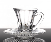 Set Cangkir Teh dan Piring Kaca, Cangkir Kopi Kaca Bening Berukir dengan Gagang, Cangkir Minum Gaya Arab untuk Rumah dan Restoran