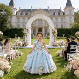 Abito da Festa per Bambine, Vestito da Principessa per Damigelle, Abito da Ballo in Tulle con Applicazioni Floreali 3D e Orlo in Pizzo, Abbigliamento per Bambini all'Ingrosso - Product Image 2