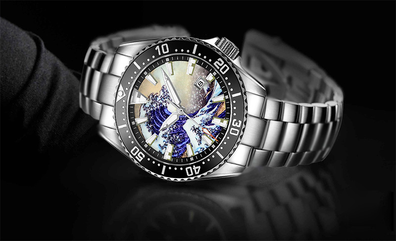 Luminous Great Wave Off Kanagawa Automatic Diver Watch with