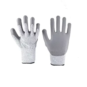 Factory Level C-F PU Finish Coated Gloves Anti Cut Coated Construction Work Safety Anti Cut Work Gloves