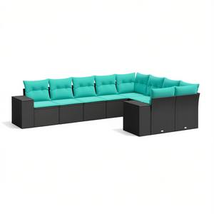 Black Pe Rattan Patio <b>Sofa</b> Set <b>7</b> <b>Seater</b> Removable Cushions Outdoor Furniture Contemporary Design - Product Image 1