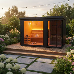 Sauna Infrarroja Moderna para Exteriores con Madera de Hemlock Rojo, Sauna Tradicional de Jardín para 4 Personas, Venta al por Mayor - Product Image 3