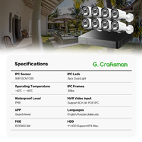 Système de caméra de sécurité IP CCTV avec vision nocturne couleur à double lumière 5MP GAU-YUFD-M5S-K8, système NVR avec application Guardviwer